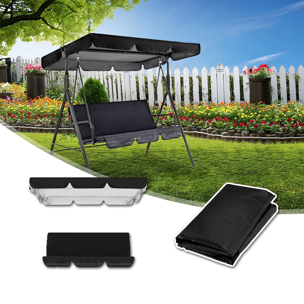 AMZCOM Porch Swing Canopy Waterproof Top Cover Set, Oxford Fabric, Black, 195 * 125 * 15cm