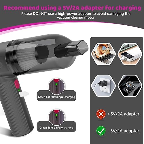 Miniatura 5 de Mini aspiradora portátil inalámbrica recargable, aspiradora de mano inalámbrica y soplador de coche de 7000 PA fuerte succión, pequeño aspirador