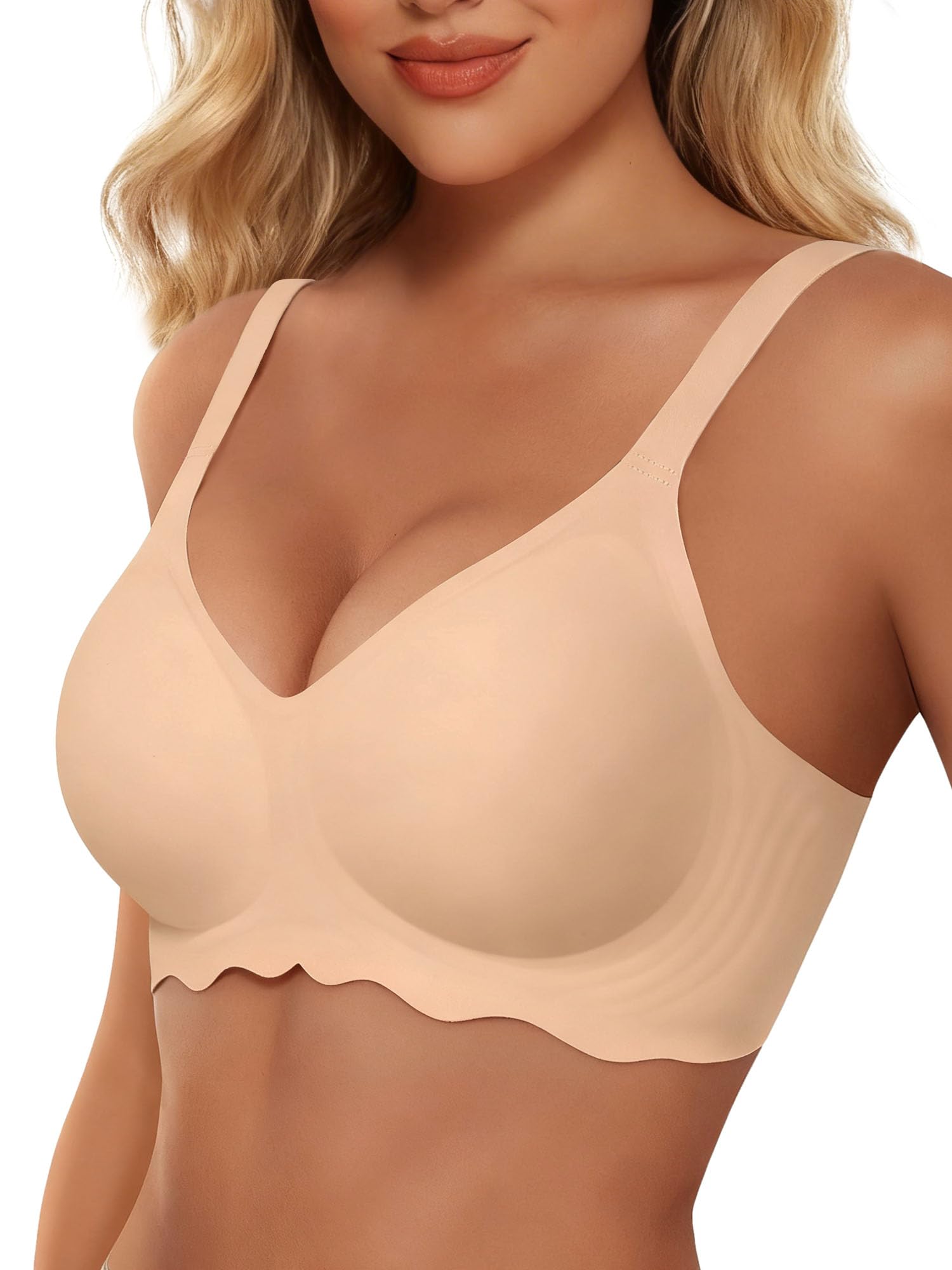 HORISUN Wireless T Shirt Bra Seamless Push Up Bralette Full Coverage V Neck Comfortable Bras for Women