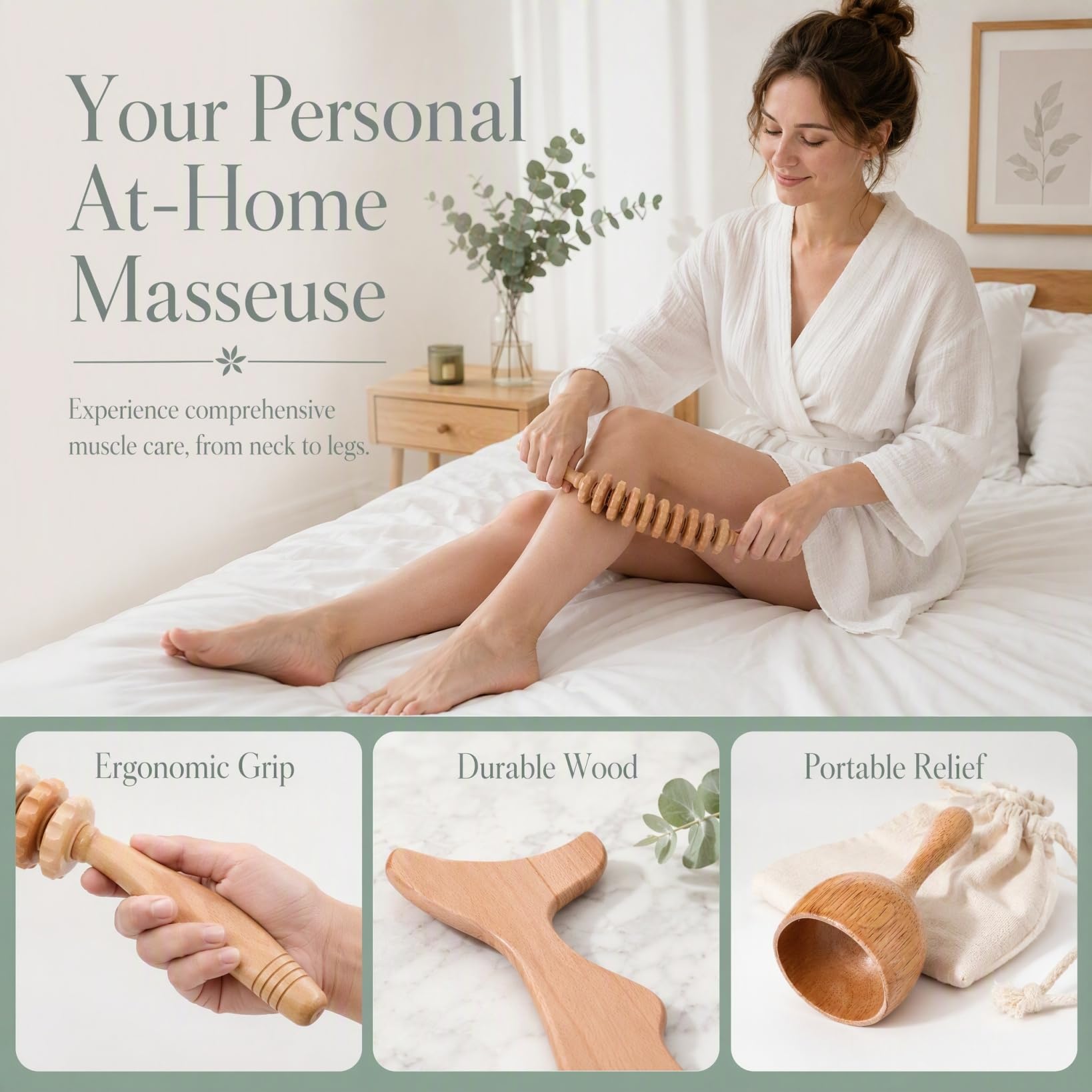 3 in 1 strumenti per massaggi WoodTherapy, kit per massaggi linfatici e drenanti, kit per massaggiare il corpo Gua Sha, strumenti per massaggi in corda per rilassarsi