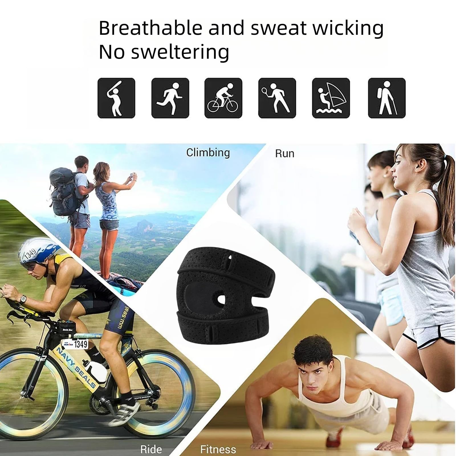 EcoPatch Genouillère anti-douleur，de Soutien Ajustable Attelle de Genou Respirante et Confortable pour Sport Course Tennis et Usage Quotidien (Noir, 2pcs)