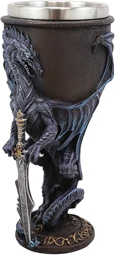 Miniatura 3 de Ebros Ruth Thompson Dragon's Lair Collection Dragón alado con espada divina de 8 onzas, copa de cáliz de vino de resina con forro de acero