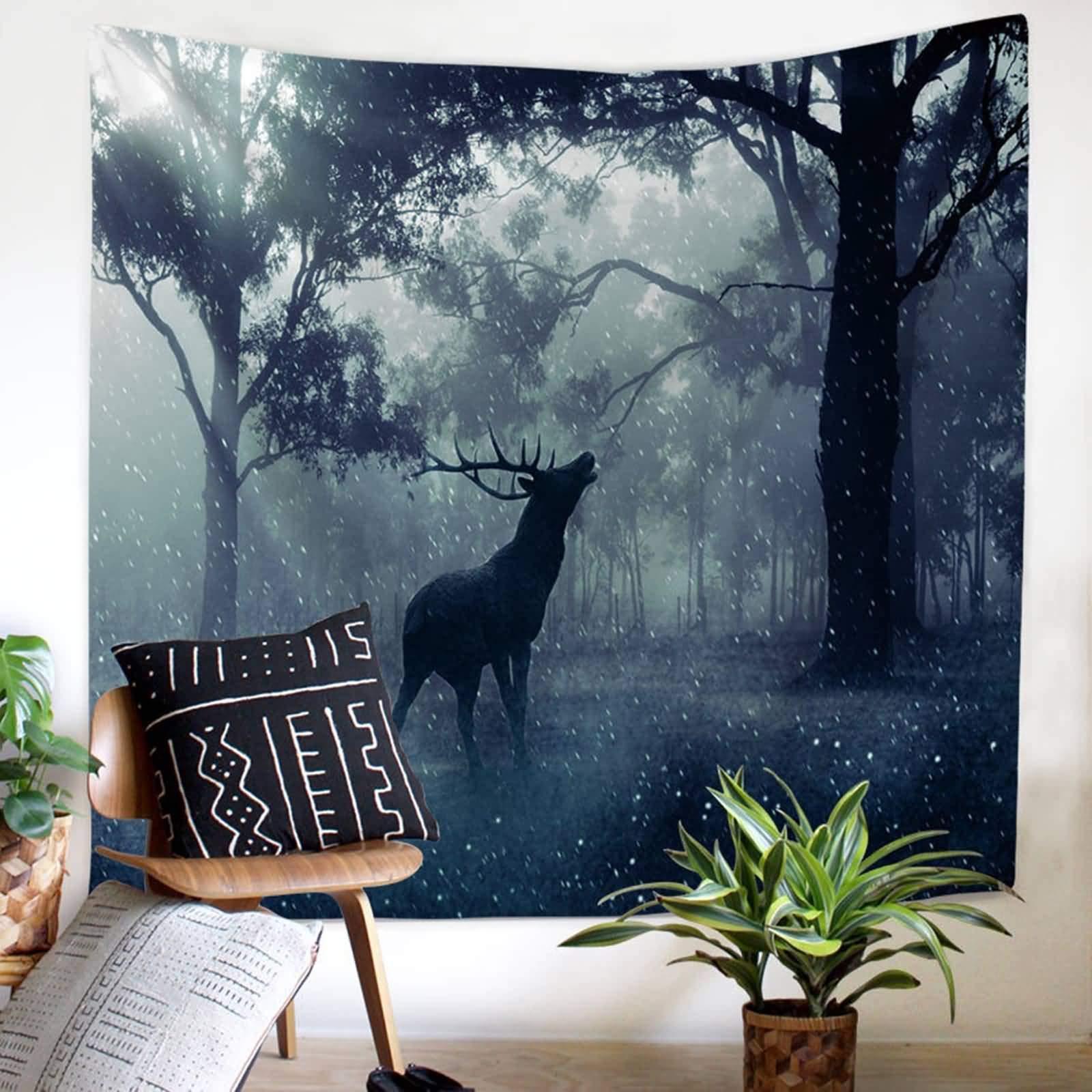 Tenture murale décoration style-1 cerf psychédélique grand format drap de lit salon noir