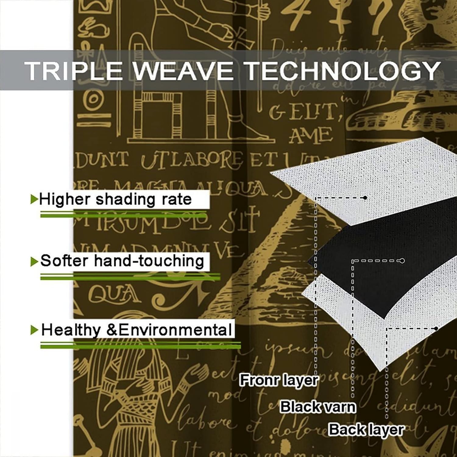 Egyptian Curtains Retro Abstract Hieroglyph Art Print for Bedroom Living Room Bathroom Decor Rod Pocket Blackout Window Drape 42x54in