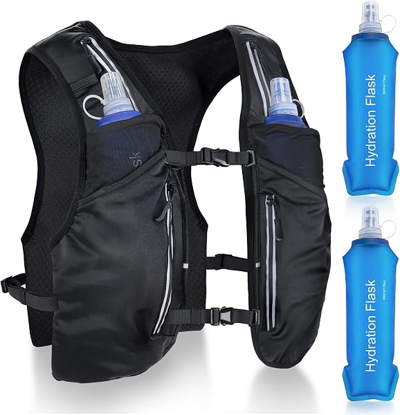 Nextyu Laufweste Damen & Herren, Trinkrucksack mit 2 500ML Trinkflaschenfächern & Große Handytasche, Leichte Trinkweste Reflektierend für Trailrunning Marathon Wandern, Atmungsaktivem Stoff - 1