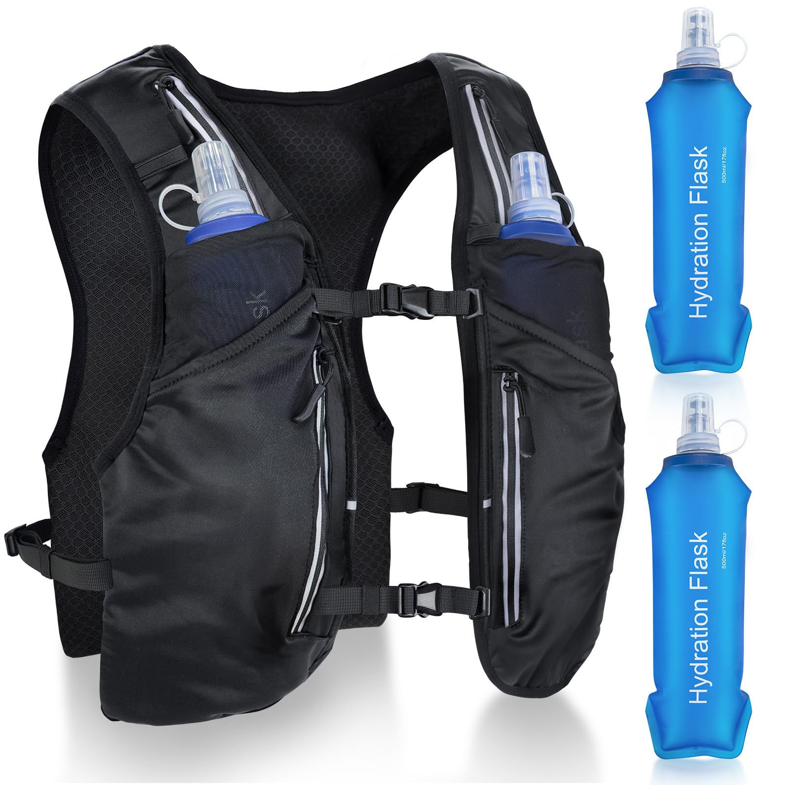 Nextyu Gilet Running Femme & Homme, Sac Hydratation Trail Léger Réfléchissant avec Gourde Souple 500 ML, Bretelles de Poitrine Réglables pour Course à Pied Randonnée Cyclisme Marathon