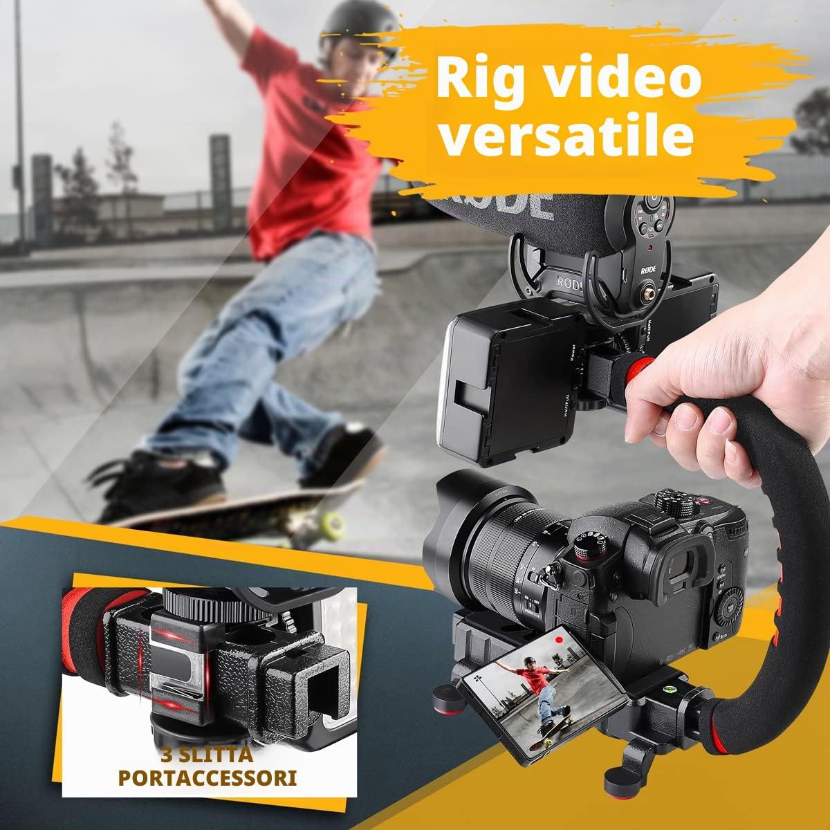 Zeadio Stabilizzatore per smartphone, impugnatura per rig video portatile, compatibilità con tutte le fotocamere, videocamere, action cam, reflex e per tutti gli smartphone iPhone e Android
