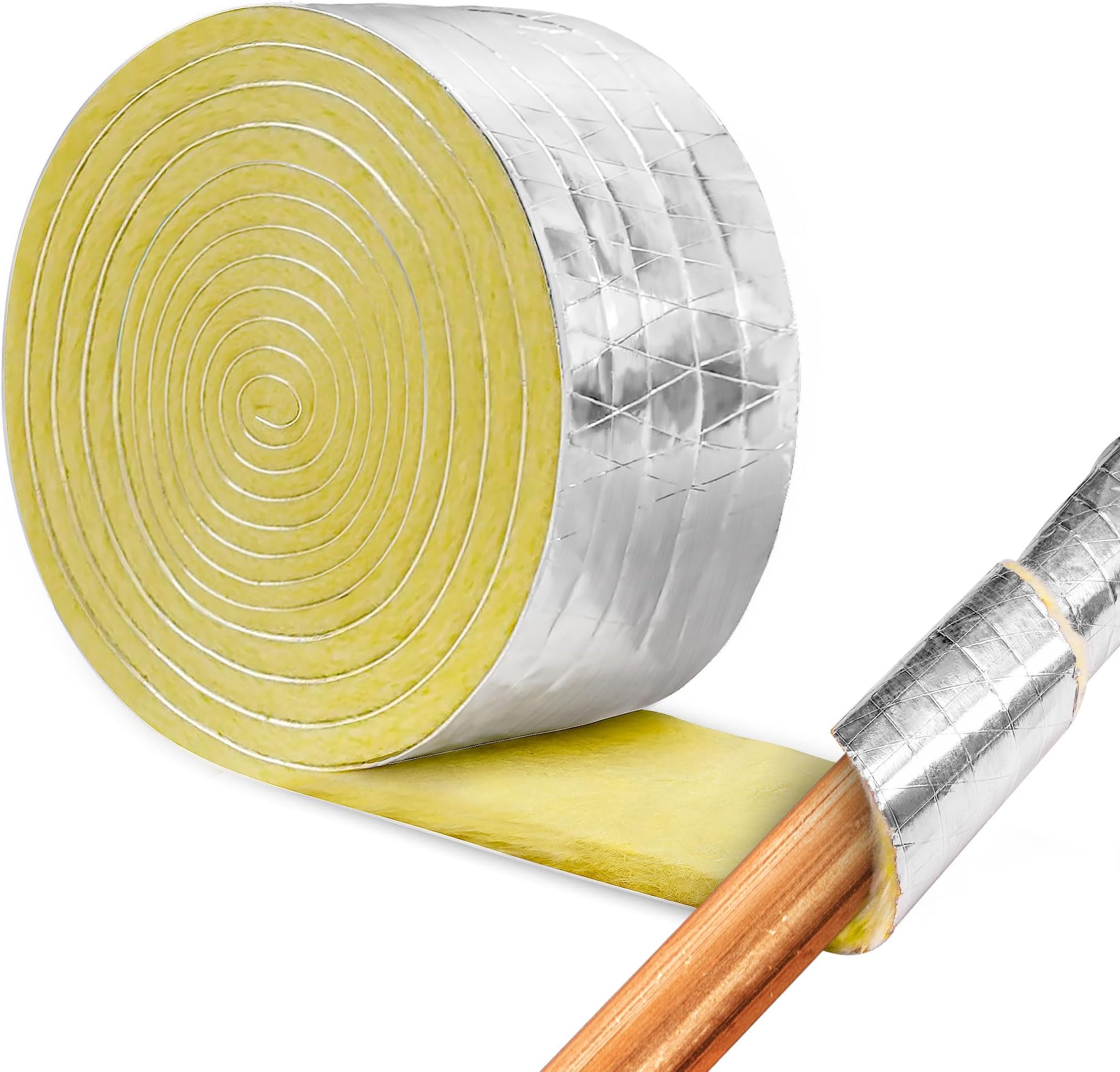 32 Foot Foiled Back Fiberglass Pipe Insulation Wrap,Pipe Insulation Foam Wrap Tape Ceramic Water Pipe Insulation Wrap for Outdoor Indoor Pipe Insulation Wrap Freezing Weather (1)