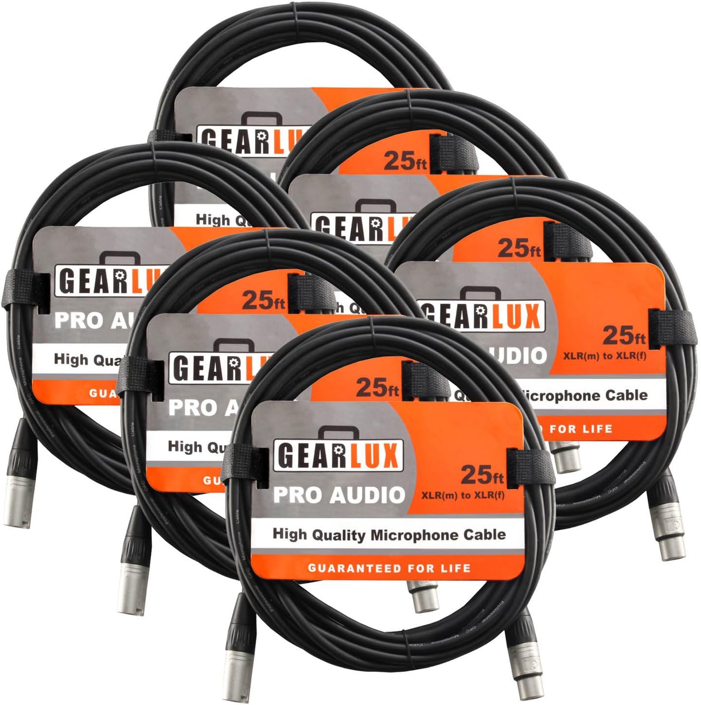 Flаѕh Sаlе Buу 1 gеt 1 Gearlux XLR Microphone Cable Male to Female 25 Ft Fully Balanced Premium Mic Cable - 6 Pack