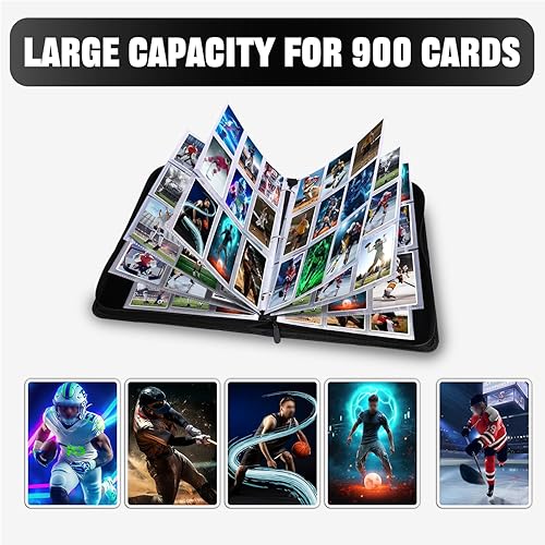 Miniatura 2 de HESTECH Carpeta de tarjetas de hockey de 900 bolsillos, carpeta de tarjetas intercambiables, 9 bolsillos con 50 fundas extraíbles para tarjetas de