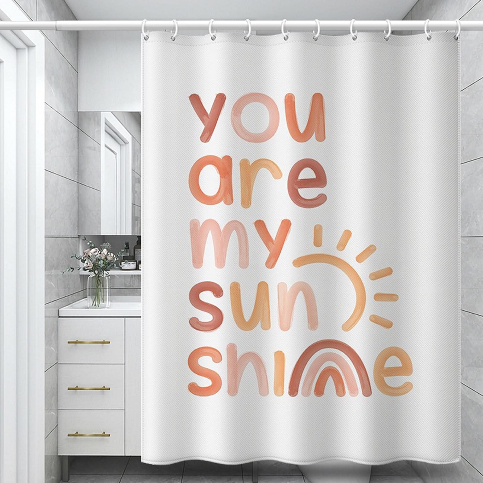 Zestaw zasłon łazienkowych, współczesna zasłona prysznicowa litera "You are My Sunshine" biały różowy pomarańczowy poliester 180 x 180 cm