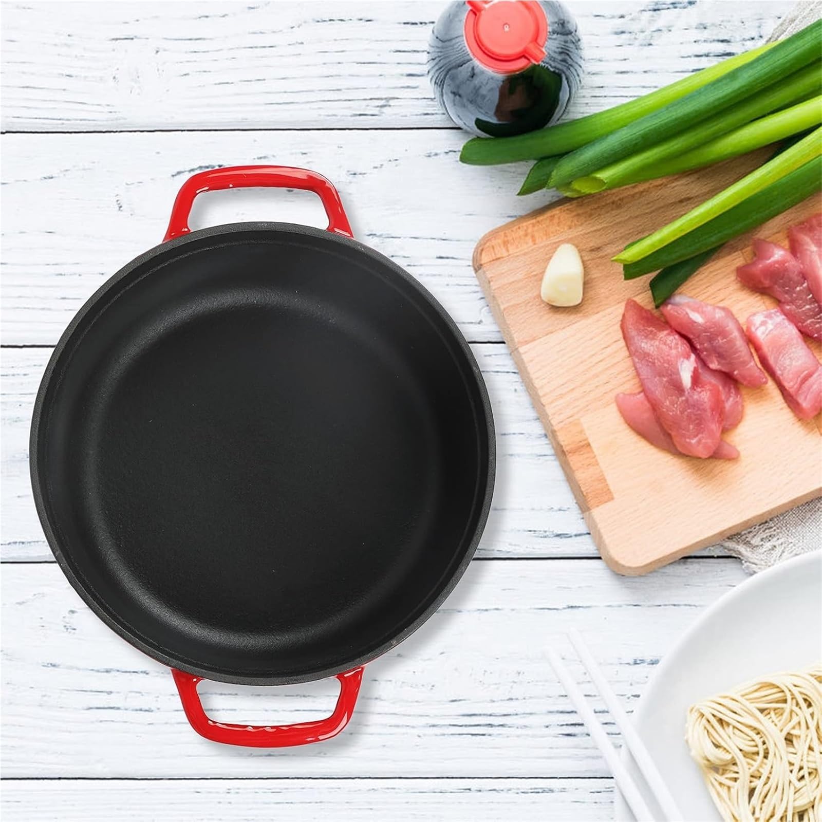 Pentola Da Cucina, Pentola Olandese Multifunzionale In Ghisa Smaltata Con Manici E Coperchio, Ghisa Resistente Con Doppi Manici, Per Cuocere Il Pane, Arrostire, Brasare E Stufare(Red,22cm/8.66in)