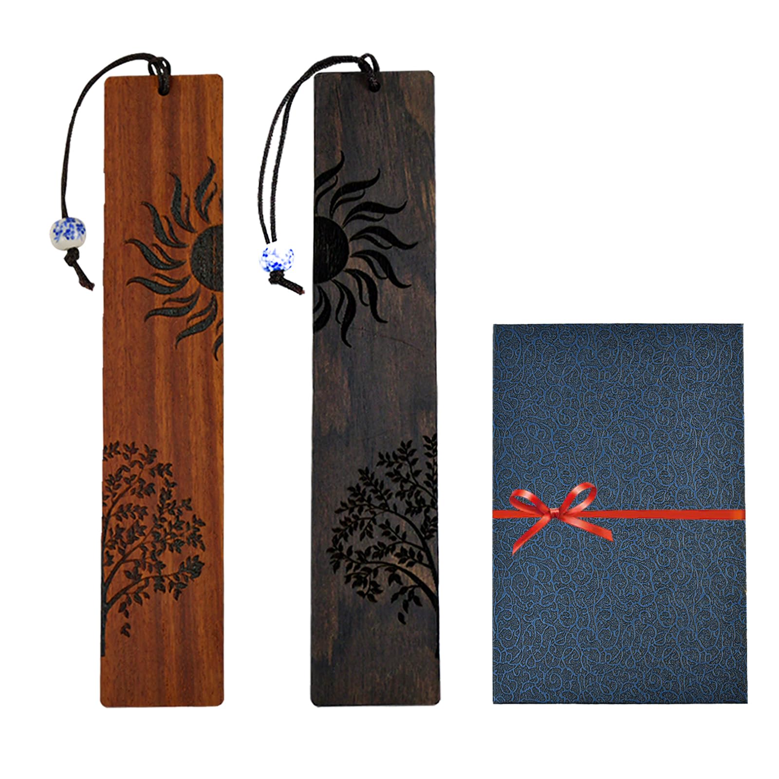 MSIHEY Marcapáginas de Madera de 2 piezas, Marcapáginas de Madera Vintage con Caja de Regalo para Lectores, Mujeres, Niños, Amigos y Entusiastas de la Lectura