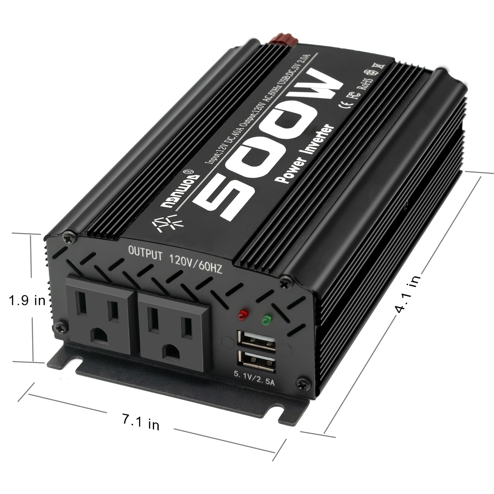 500 Watt Power Inverter car Inverter Rate 500W / Peak 1000W DC12V to AC 110V RV Inverter for Camping Charging Vehicle Power Inverter-Black(500W)