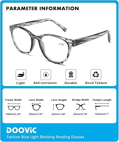 Miniatura 2 de DOOViC Gafas de lectura para computadora, bloqueo de luz azul, antifatiga ocular, estilo a rayas, bisagra de resorte, paquete de 4 lectores para