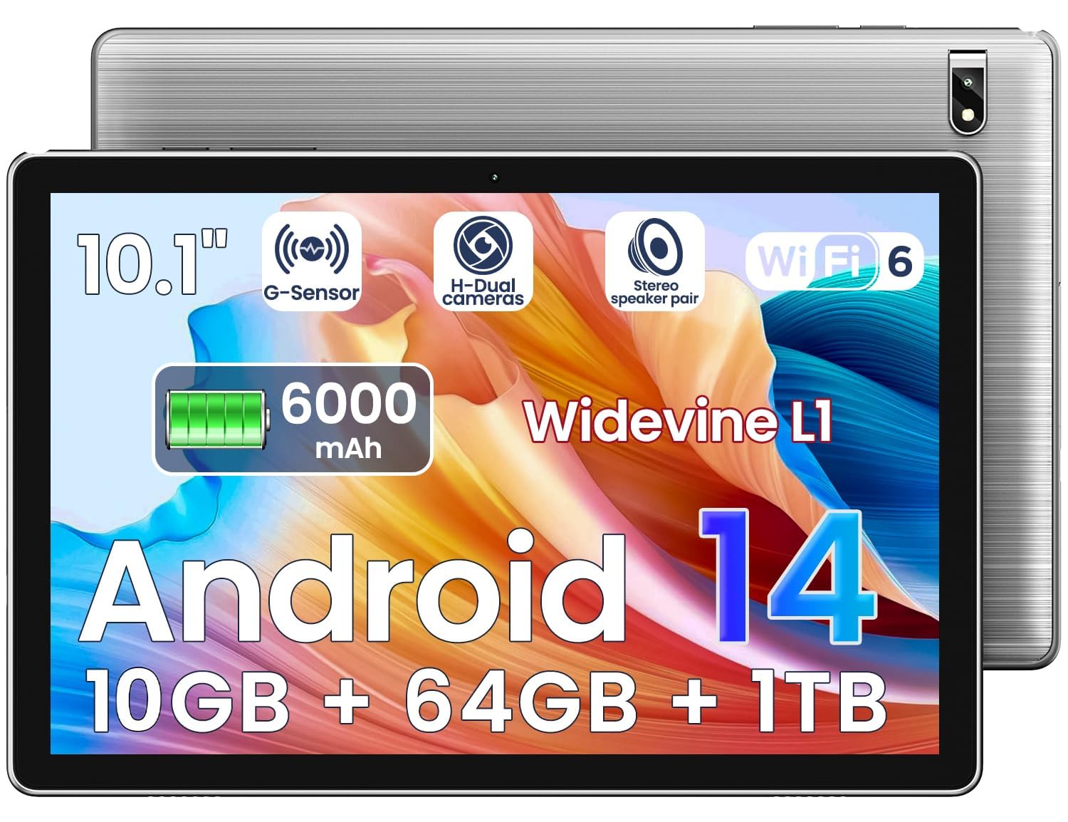 Tablet: Android 14 Tablet - 2025 Newest 10.1 Inch Octa-core