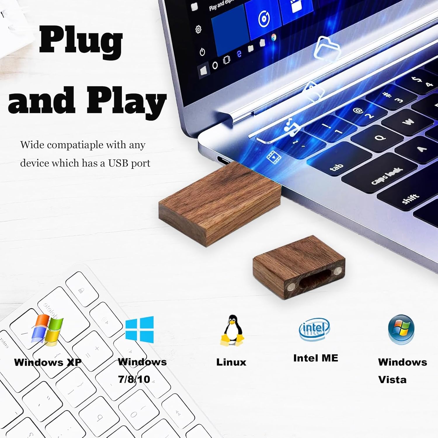 Wooden USB Flash Drive 64GB USB3.0 TATMOHIK Wedding USB Drive with Box for Storing Photos Wood USB Thumb Drives Memory Stick Pen Stick Gift for Birthday/Wedding/Christmas Day(Box:6.73x6.73x1.38 inch)