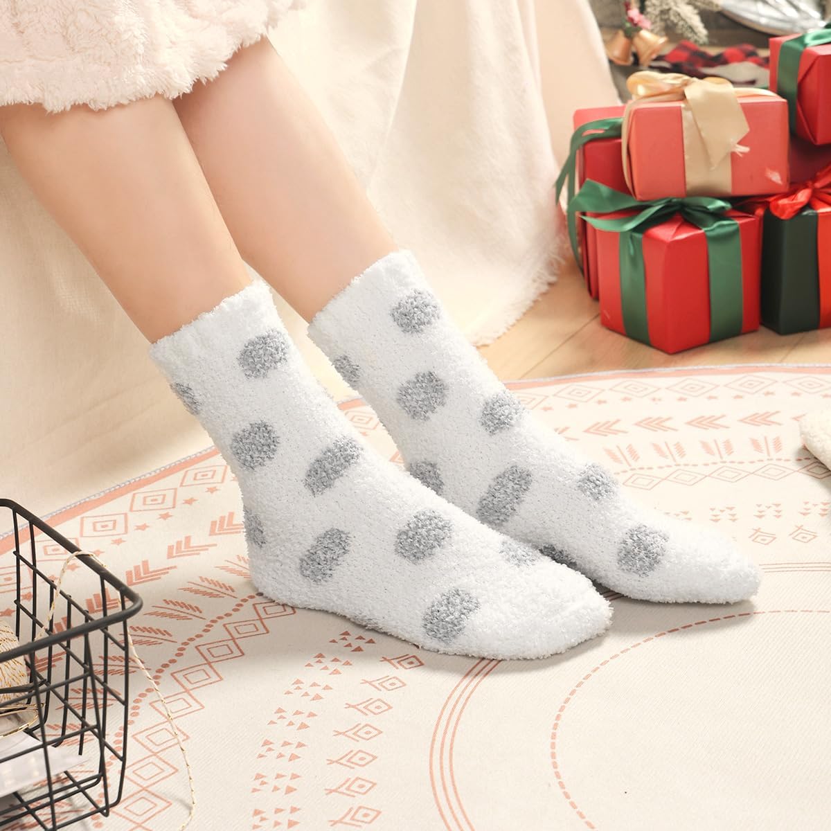 Fuzzy Socks for Women Cozy Warm Fluffy Winter Valentine's Day Gifts Slipper Plush Soft Spa Socks 5 Pairs - Image 2