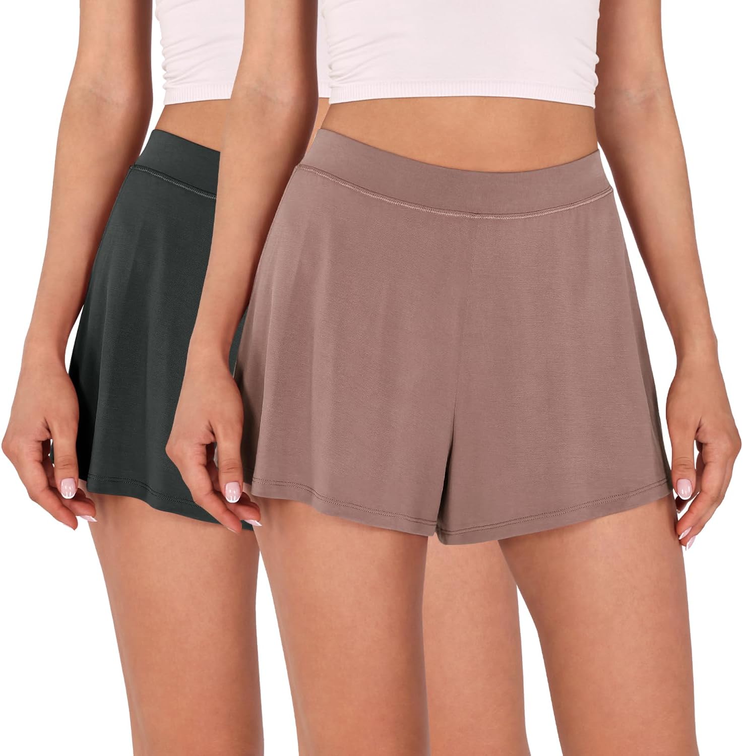 ODODOS2-Pack Modal Soft Lounge Shorts for Women High Waist Casual Sleepwear Cozy Pajama Bottom-3" Inseam