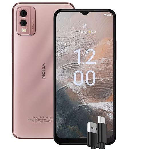 Nokia C32 Smartphone 4G 64GB, 4GB RAM, Dual Camera 50 Mp, Display HD+ da 6.52″, Android 13, Batteria da 5000 mAh, Dual Sim, Rosa, versione con cavo USB Type-C aggiuntivo