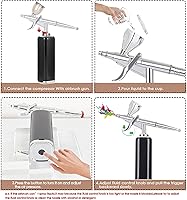 Vista 10 de Kit de Aerógrafo de Alto Flujo de Aire, Compresor de Aerógrafo Portátil, Aerógrafo Inalámbrico Recargable, Mini Aerógrafo, Pistola de Aerógrafo