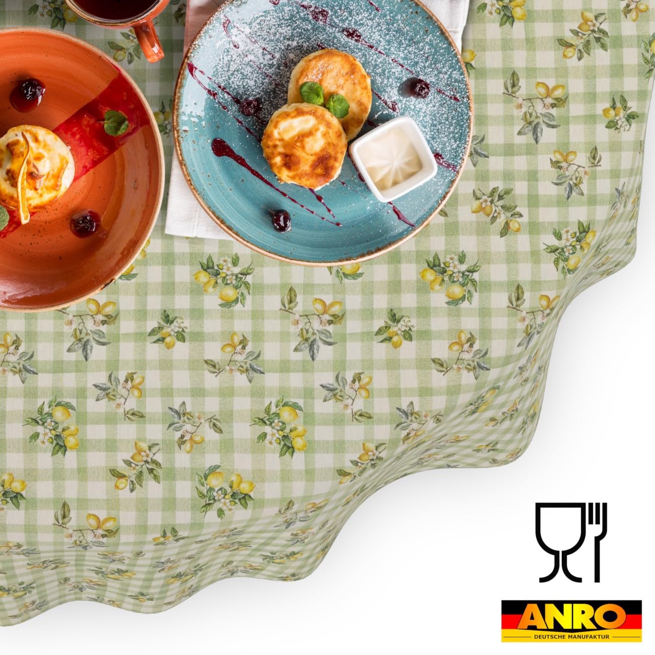 ANRO Mantel de Mesa Limones 70% Algodón 30% Poliéster | Antimanchas Interior Exterior Cocina Jardín Bordes Cortados 240x140 cm