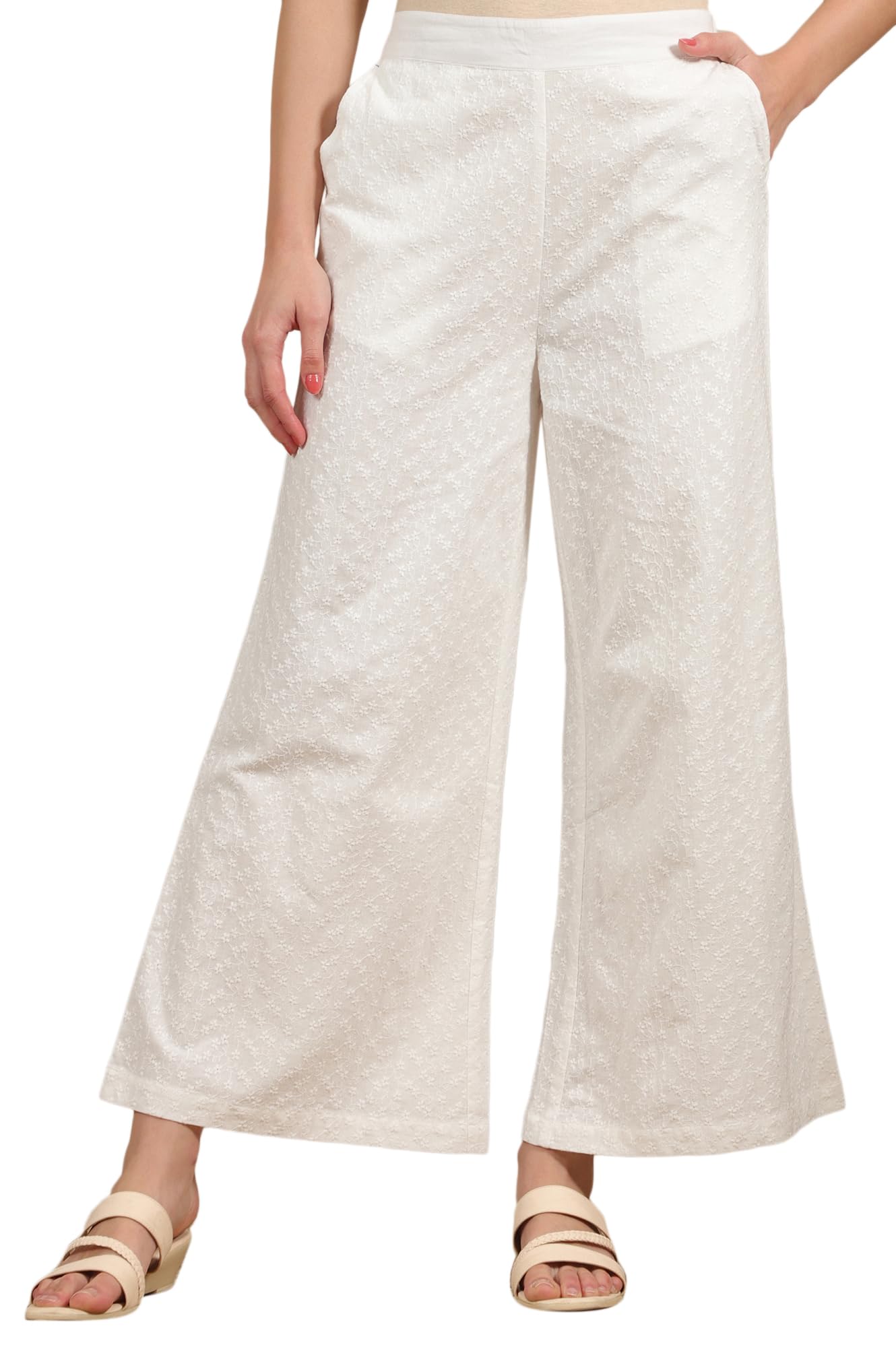 aurelia Women's Schiffli Embroidered Pure Cotton Flared Palazzo Pants-picture-11