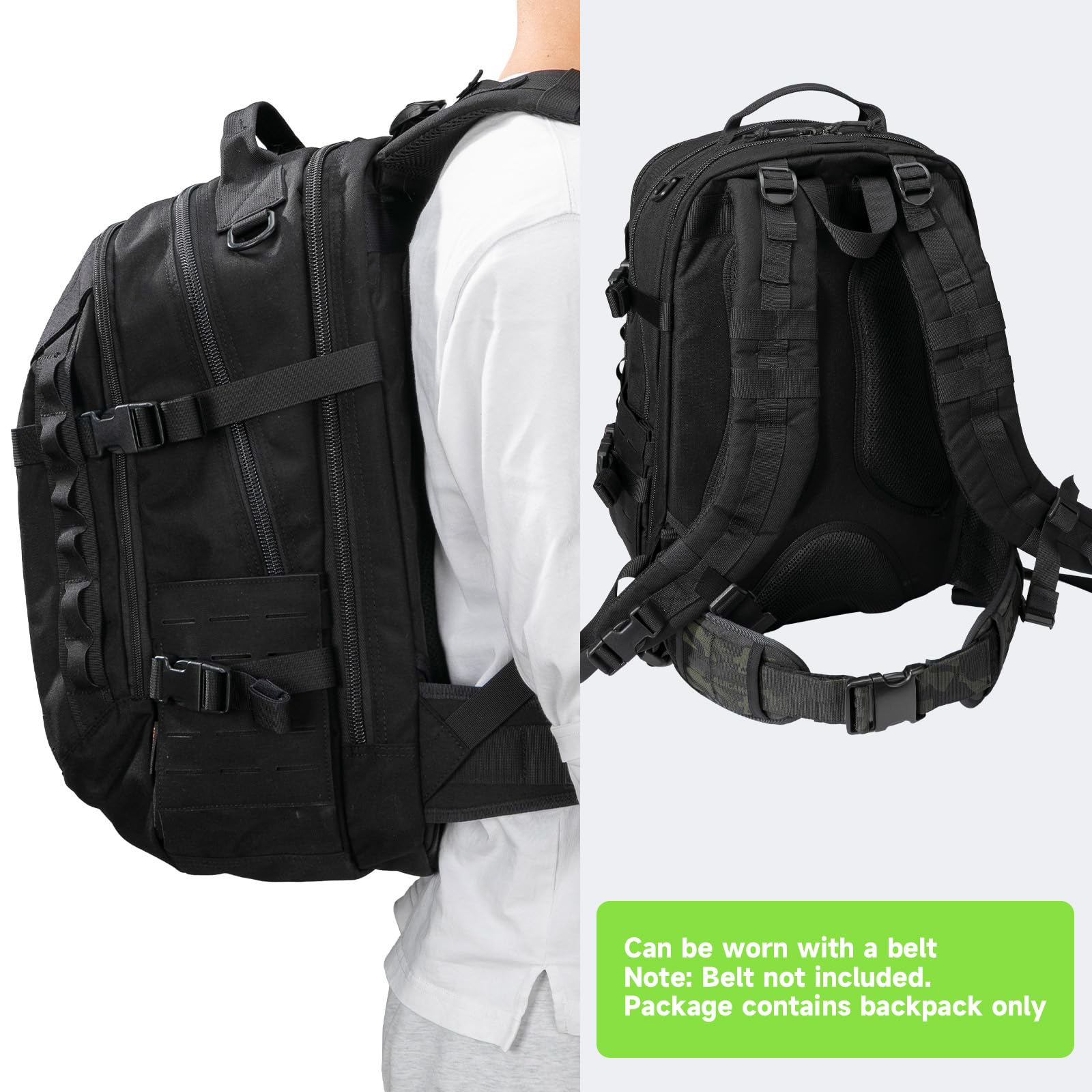 EXCELLENT ELITE SPANKER 40L Mochila de camping y senderismo Mochila táctica MOLLE Gran mochila militar para camping, senderismo y trekking(BLK)