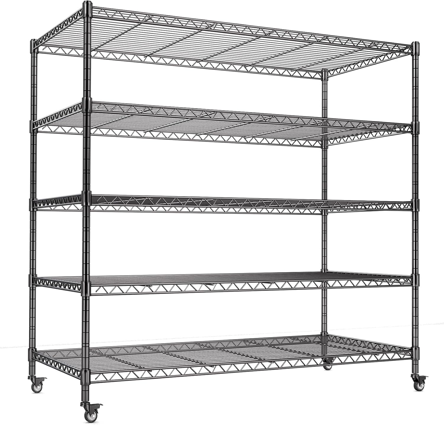 AIRAJ 36”W Storage Shelves with Wheels | 5 Tier Wire Shelving | 1750 LBS Metal Shelving | Garage Shelving Units and Storage | Rolling Wire Rack Adjustable Layer Height | 36”W×14”D×73”H | Indoor/Out