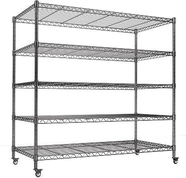 AIRAJ 36W Storage Shelves with Wheels | 5 Tier Wire Shelving | 1750 LBS Metal Shelving | Garage Shelving Units and Storage | Rolling Wire Rack Adjustable Layer Height | 36W14D73H | Indoor/Out