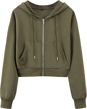 Yimoon Zip Up Hoodie Women Cropped Casual Sweatshirts Workout Long Sleeve Drawstring Hooded Jacket Crop Tops