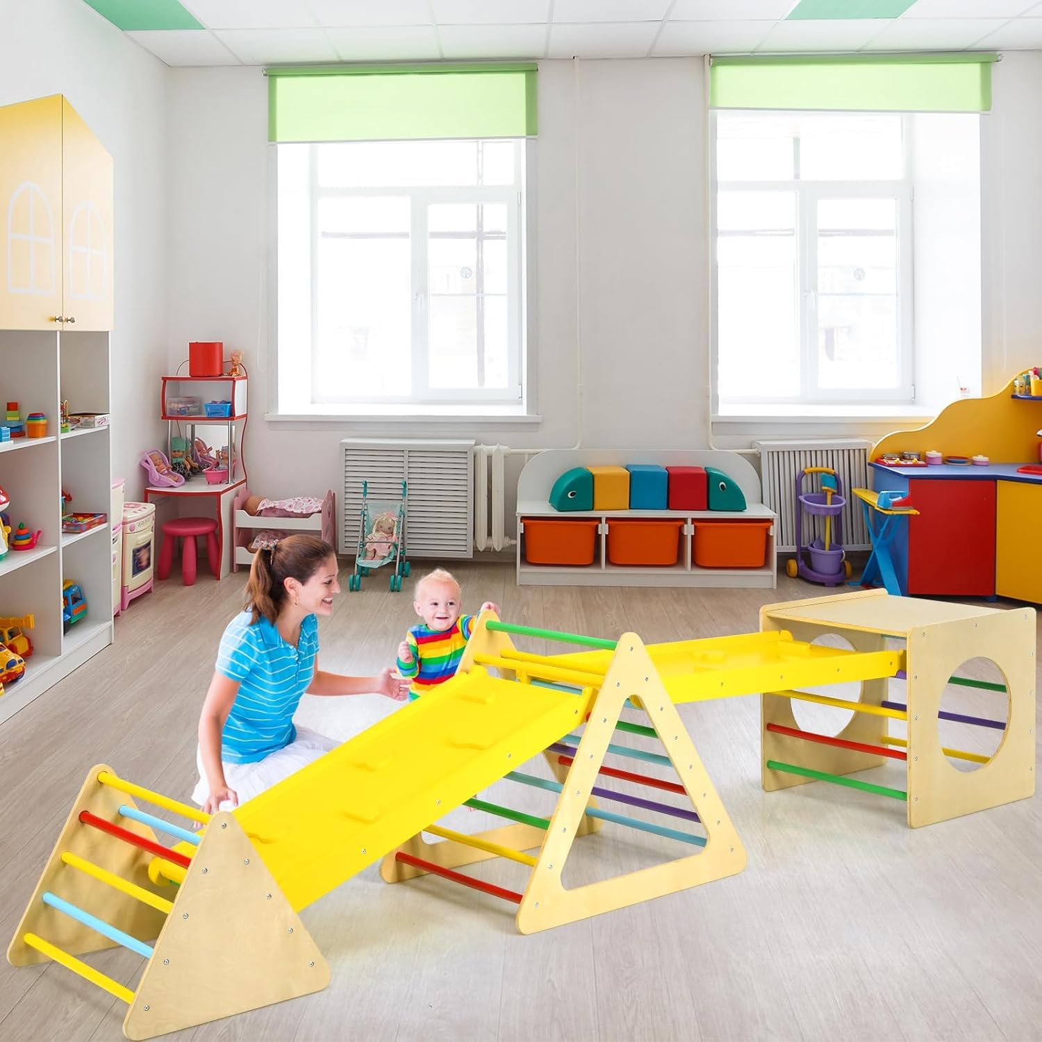 Joyz 2 In 1 Arco Da Arrampicata Per Bambini Con Scivolo Bianco In Legno Altalena Con Rampa Stile Pikler Per Interni Struttura Da Arrampicata Per Bimbi Da 1 Anno Giocattoli Di Apprendimento 77945353