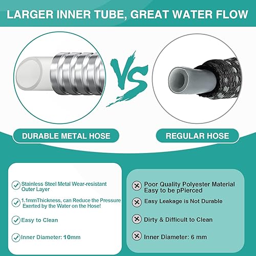 Miniatura 3 de Ganewry Manguera de jardín de metal de 50 pies, manguera de agua de metal versión 2024 con boquilla de control de pulgar de 10 funciones, accesorios