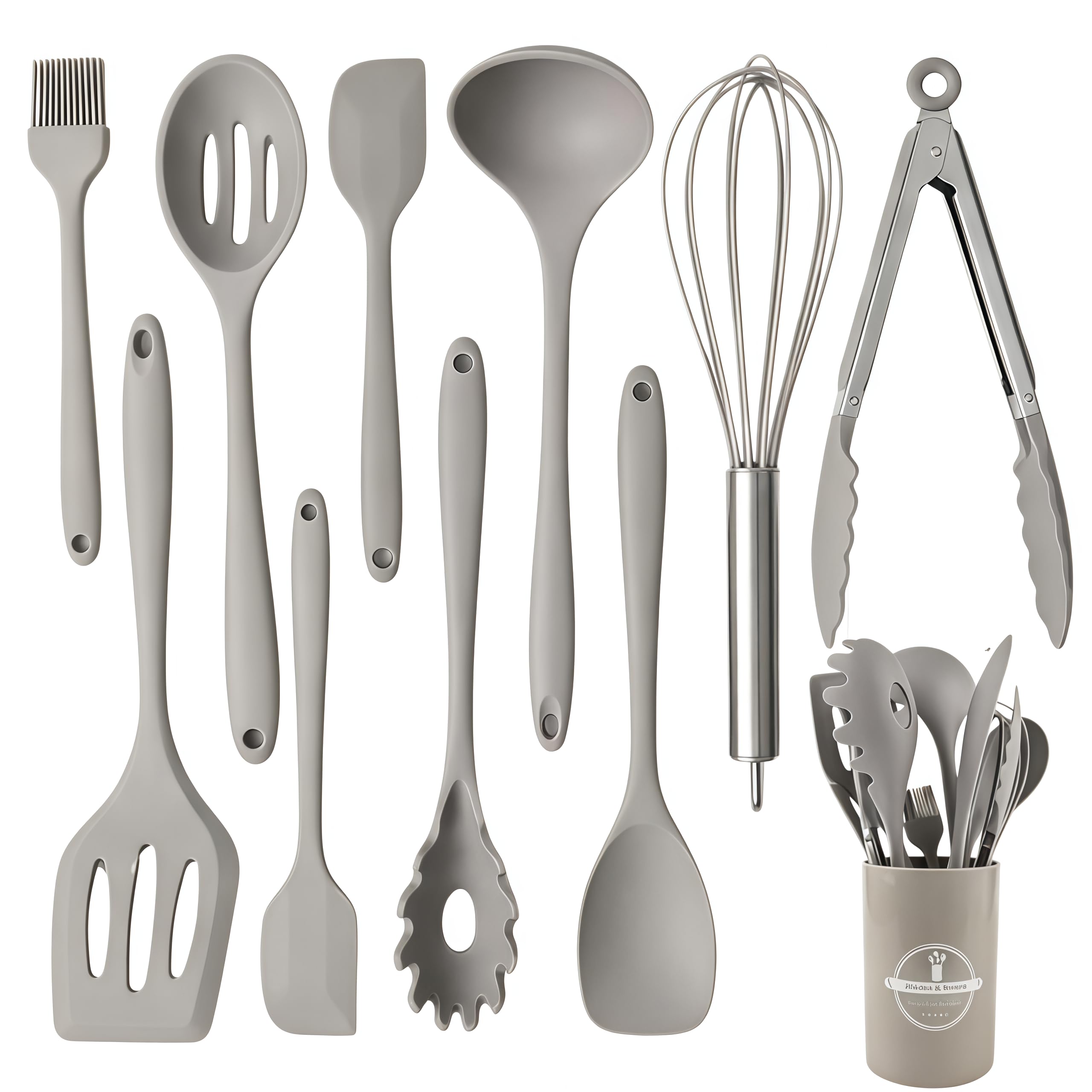 Photo 1 of Silicone Kitchen Utensils Set,10 PCS Cooking Kitchen Utensils Set, Nonstick Kitchen Utensils 446°F Heat-Resistant Cookware Kitchen Tools of Spoon,Brush,Whisk,Spatula,Turner Tongs(Khaki)