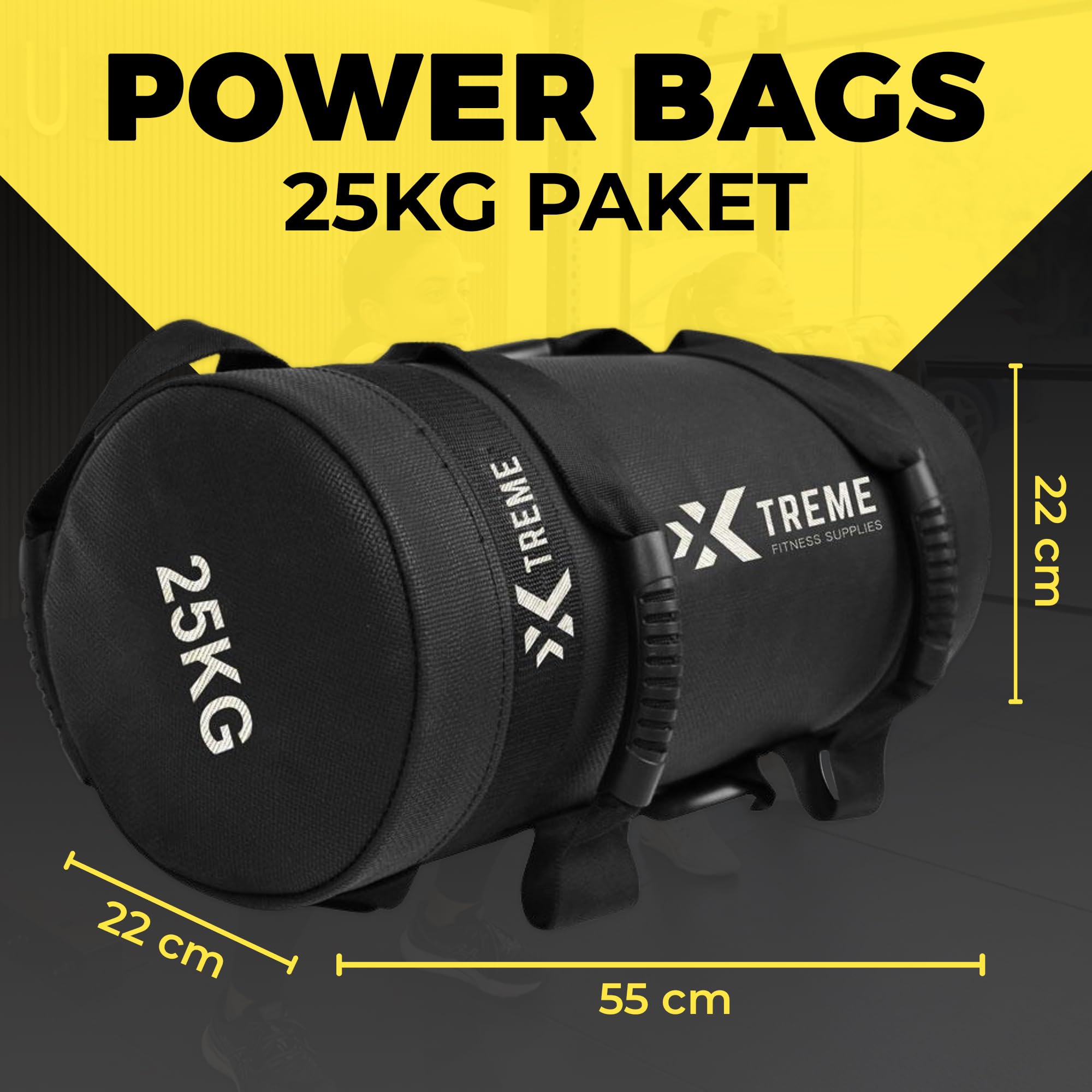 Power Bag 5-25 kg, Robuster PVC Gewichtssack mit Griffen | Vielseitiger Sandbag für funktionelles Training, CrossFit, Hyrox Workouts, Kraft & Ausdauer