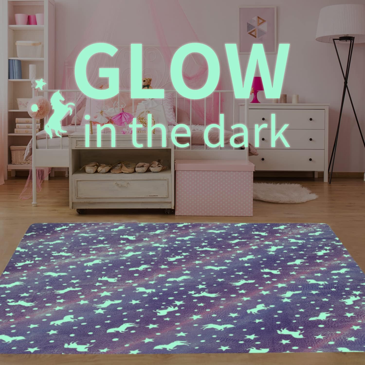 QH Purple Seamless Unicorn Pattern Glow in The Dark Area Rug Area Rug for Living Room Bedroom Kids Room Size 5'x6'