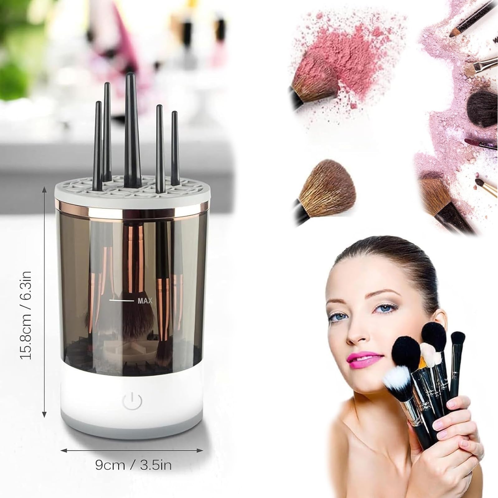 Machine de nettoyage de pinceaux de maquillage, nettoyeur de pinceaux de maquillage Brushy, nettoyeur de pinceaux cosmétiques Brushly Pro, nettoyeur de pinceaux de maquillage à rotation automatique (