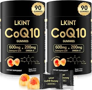 CoQ10 Gummies 600mg, Co Q 10 Supplement Sugar Free with Omega 3 & Vitamin E, Coenzyme Q10 High Absorption Gummies for Heart Healthy, Antioxidant & Energy Support, Orange Flavor (90 Count, Pack of 2)