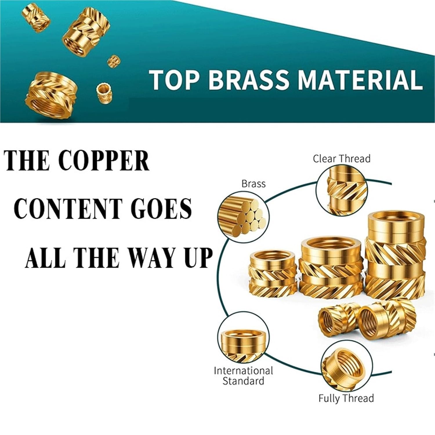 Hot Melt Knurled Thread Brass Insert Nut Female Threaded Embedment Heat Set Insert(Length 4mm,M6(OD 8mm) 10pcs)
