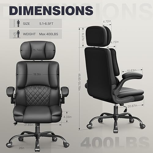 Vista 2 de Silla ergonómica de oficina ejecutiva, silla de computadora con reposacabezas ajustable, silla de escritorio de piel sintética, silla giratoria