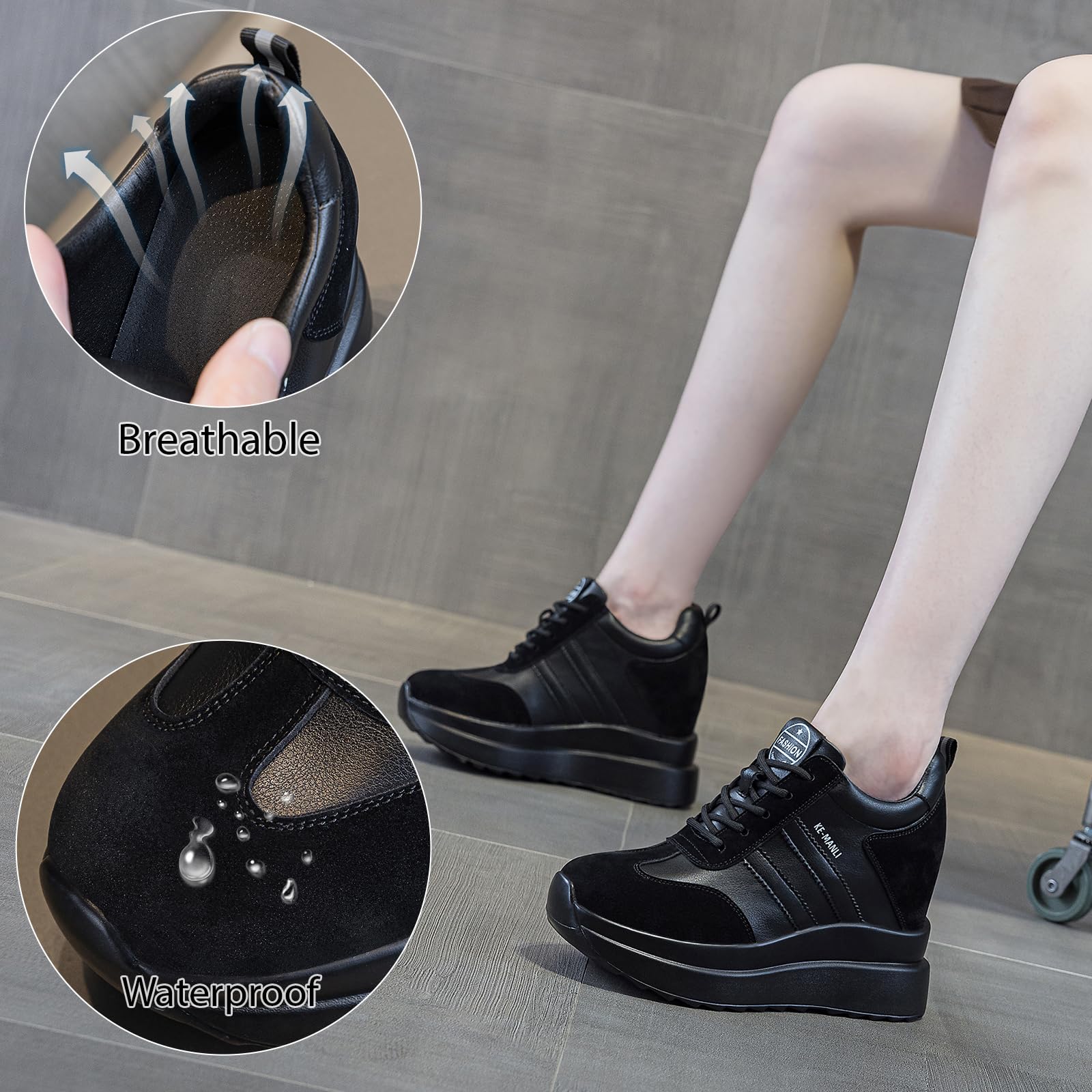 AONETIGER Zapatillas Cuña Mujer Moda Plataforma Tacón 10cm Gr.34-39EU | Antideslizante Transpirable | Cordones Wedge Sneakers Deportivos Ligeras | ideales para Diario, Oficina y Ocio