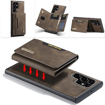 for Samsung Galaxy S22 Ultra Leather Wallet Case 2 in 1 Magnetic Detachable Back Protection Cover Slim Phone Case with Card Holder Bag Coffee