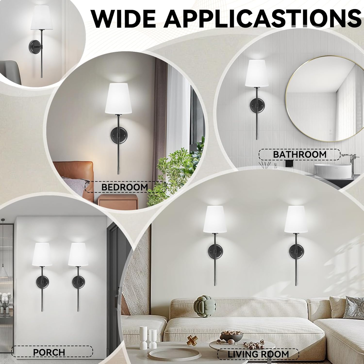 Juego de 2 apliques de pared modernos negros, apliques de pared