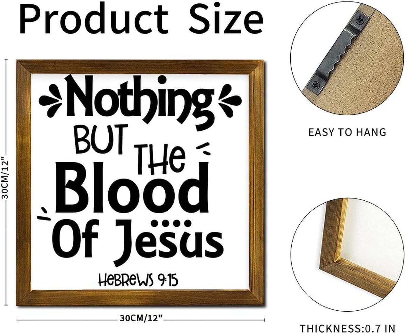 Nothing But The Blood of Jesus Hebrews 9 15 Wooden Framed Signs Lettering Quotes Wood Plaque Sign Vintage Wood Decor Farmhouse Wall Hanging Plaque for Home Kitchen Living Room Table 12x12 Inch