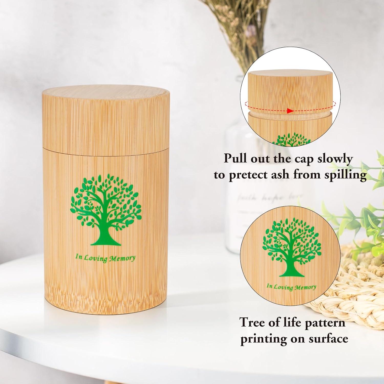 SOITIS Medium Bamboo Urns for Human Ashes - 4.7 Inch Keepsake with Tree of Life, Cremation Urn for Women Men, Small Urns for Human Ashes Keepsake, Decorative Eco Friendly Biodegradable Keepsake Urn - Image 3