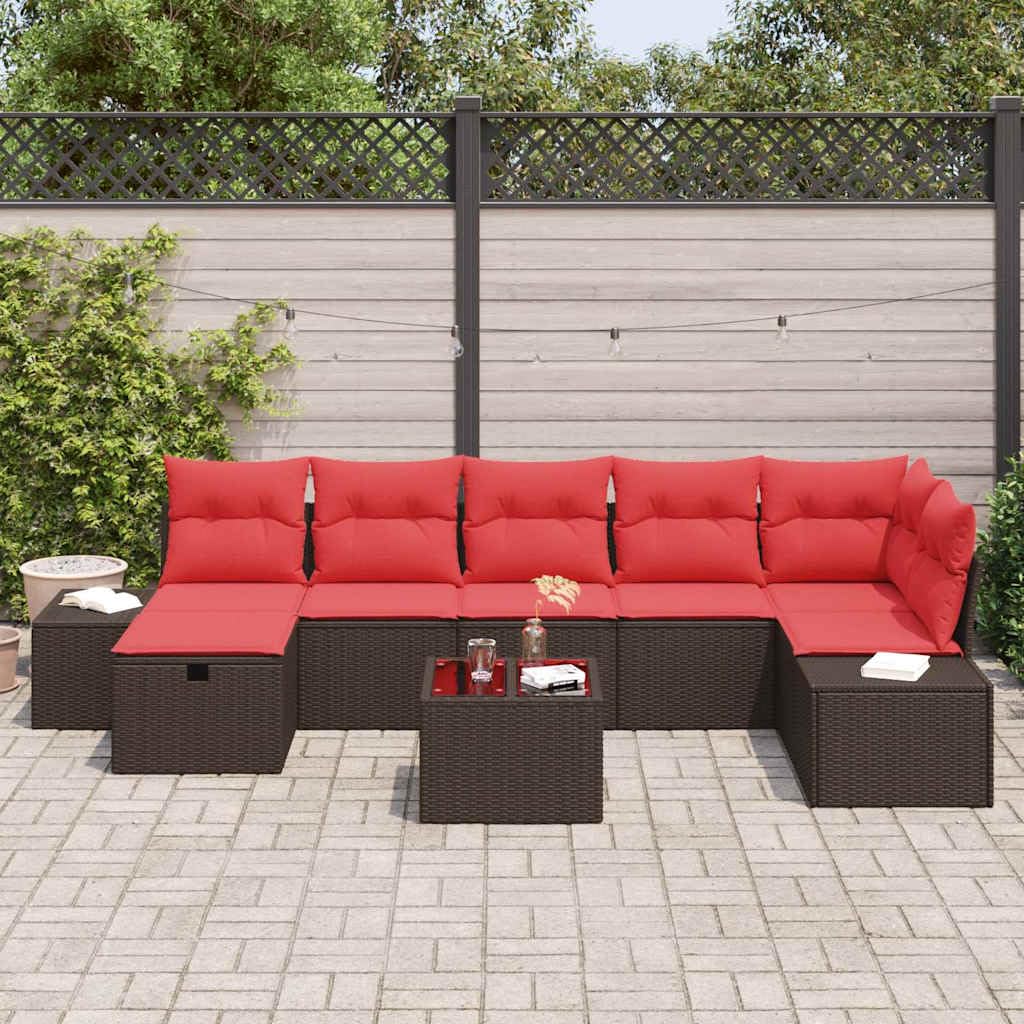 Nowoczesny zestaw sofy ogrodowej z poduszką, 8-częściowy, polirattan, brązowy, modułowy design, na taras i balkon