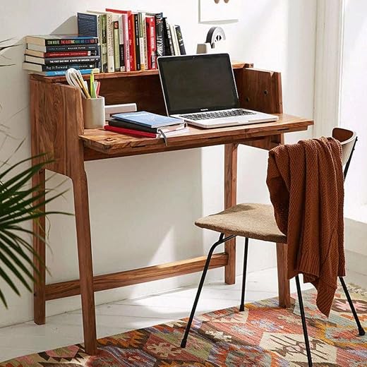 DRIFTINGWOOD Sheesham Wood Writing Study Table for Home and Office | Study Desk | Honey Finish, 88 Cm, 88 Cm