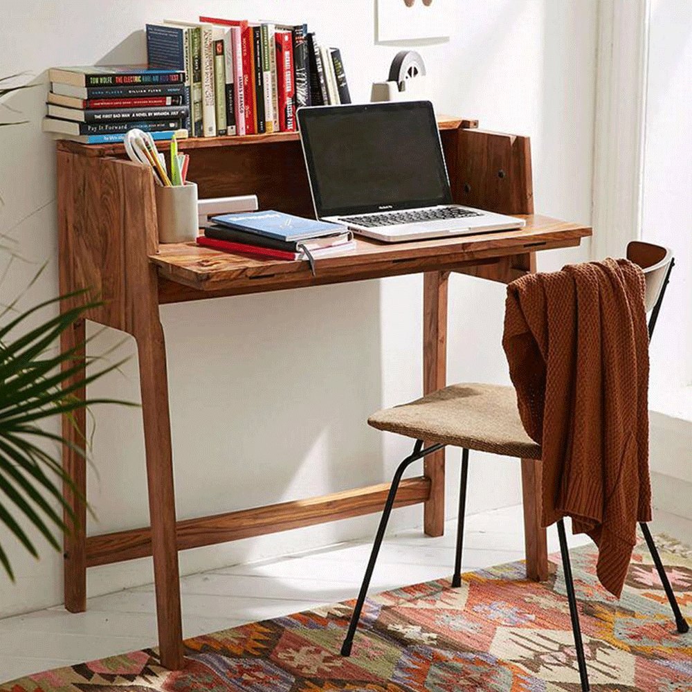 DRIFTINGWOOD Sheesham Wood Writing Study Table for Home and Office | Study Desk | Honey Finish, 88 Cm, 88 Cm