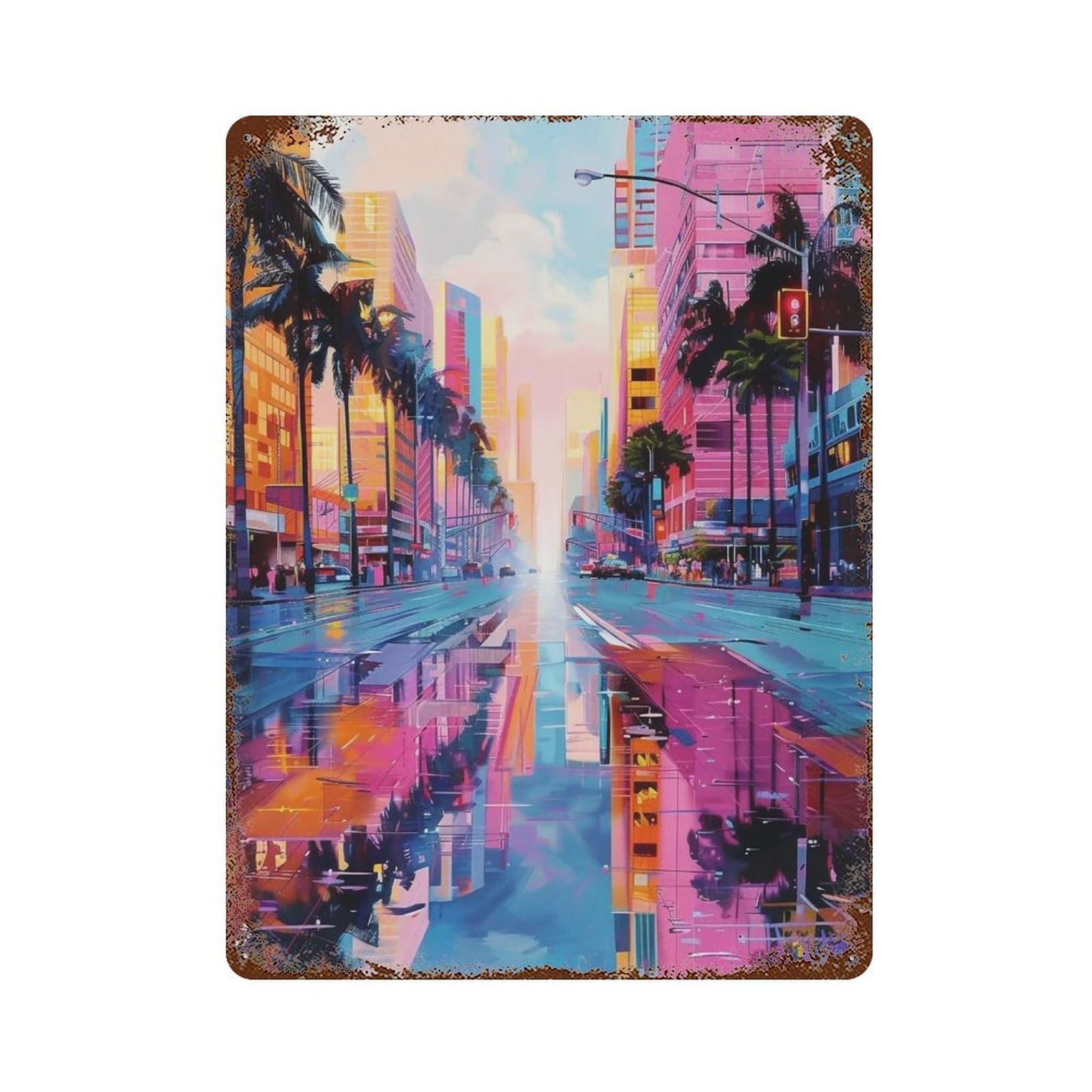 WIHYRTUI Polished Reflective Multitone Tropical Urban 02 Wall Retro Iron Metal Tin Sign Vintage Art Poster Modern Home Cofffee Club Art Bar Shop Decor Style 40x30cm