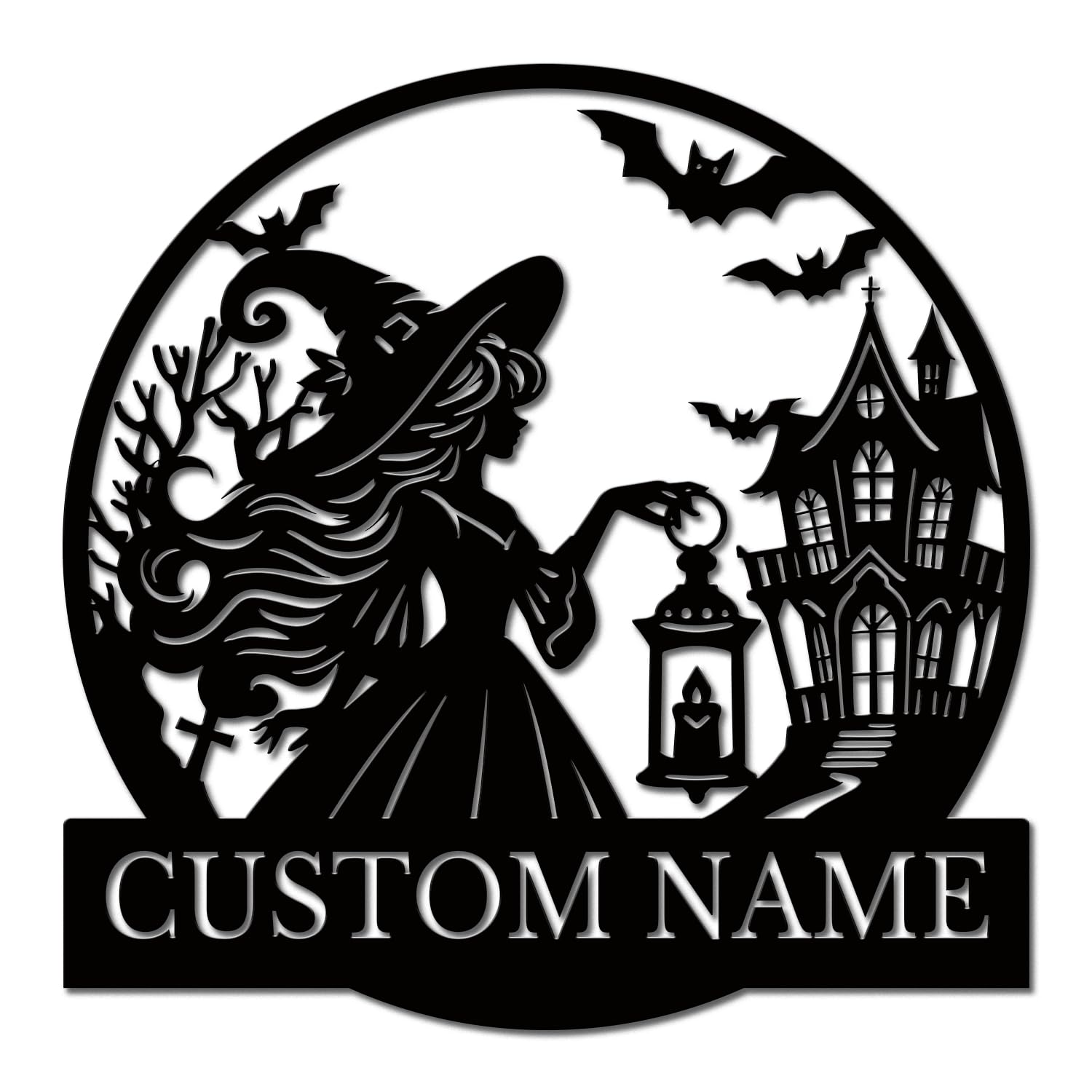 Metallicone Style-1 Personalized Witch Metal Wall Art - Custom Moon & Spellbook Decor - Gothic Gift For Witches, Halloween & Mystical Home Decor (Style-1)